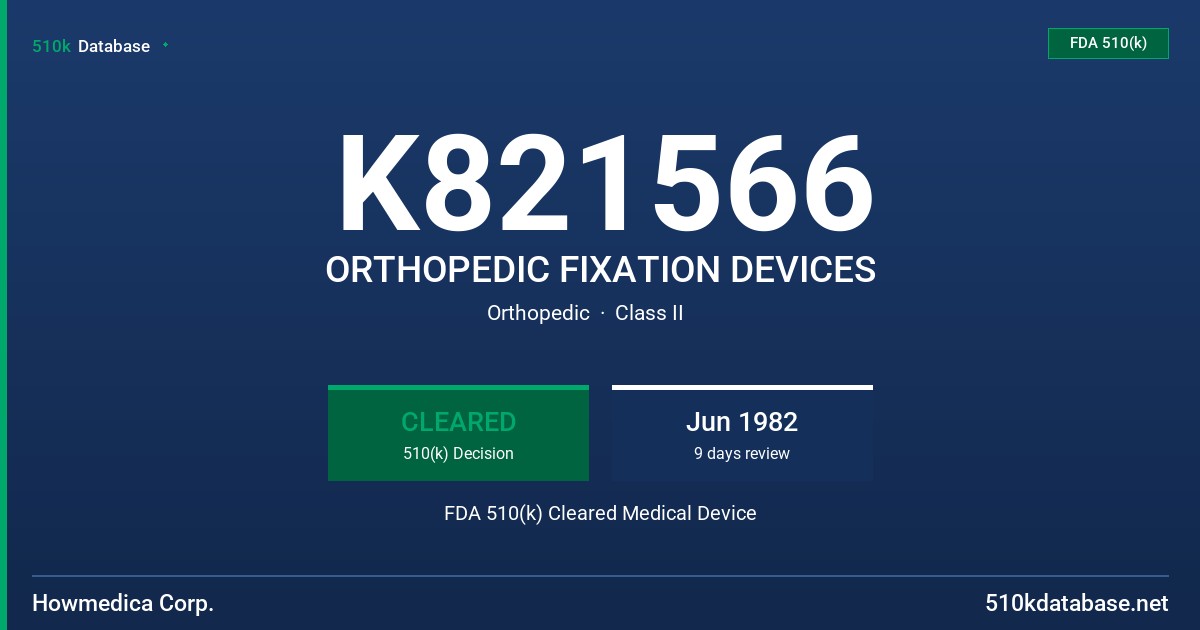 K821566 ORTHOPEDIC FIXATION DEVICES FDA 510(k) Cleared Medical Device