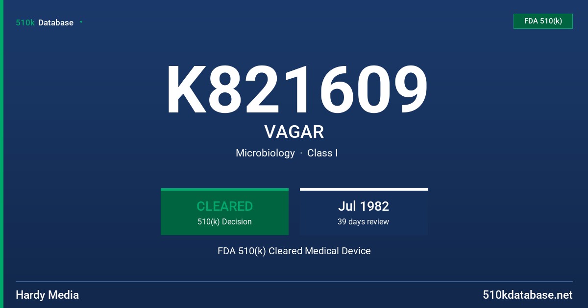 K821609 VAGAR FDA 510(k) Cleared Medical Device