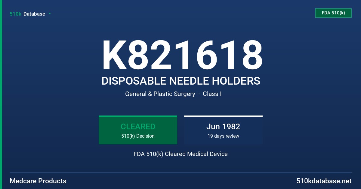 K821618 DISPOSABLE NEEDLE HOLDERS FDA 510(k) Cleared Medical Device