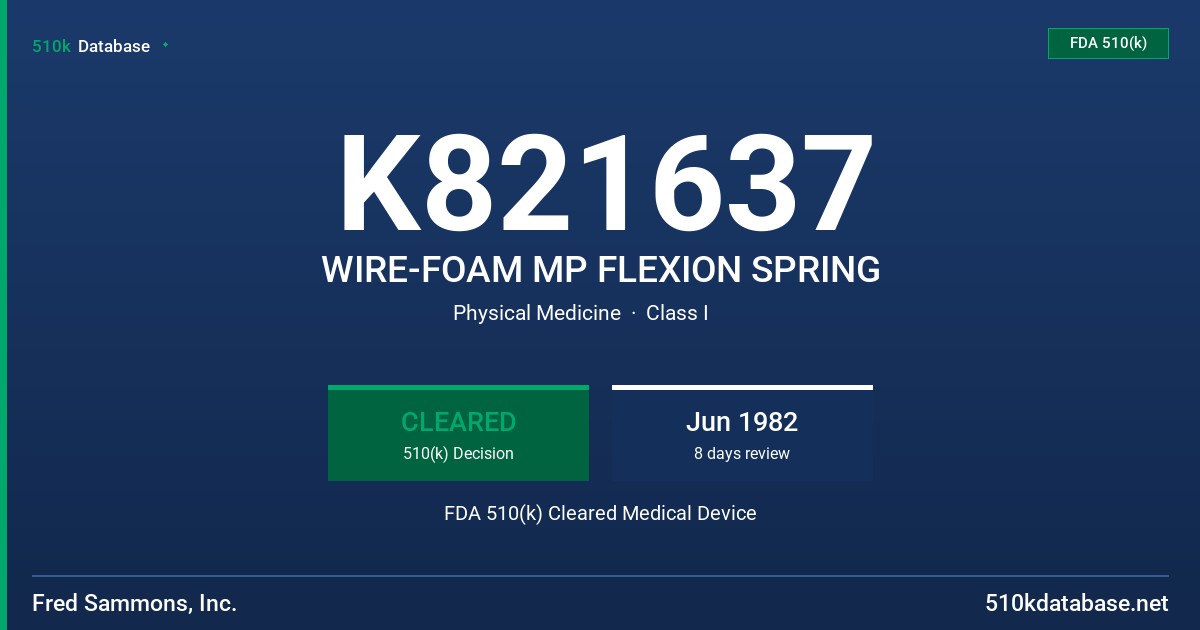 K821637 WIRE-FOAM MP FLEXION SPRING FDA 510(k) Cleared Medical Device