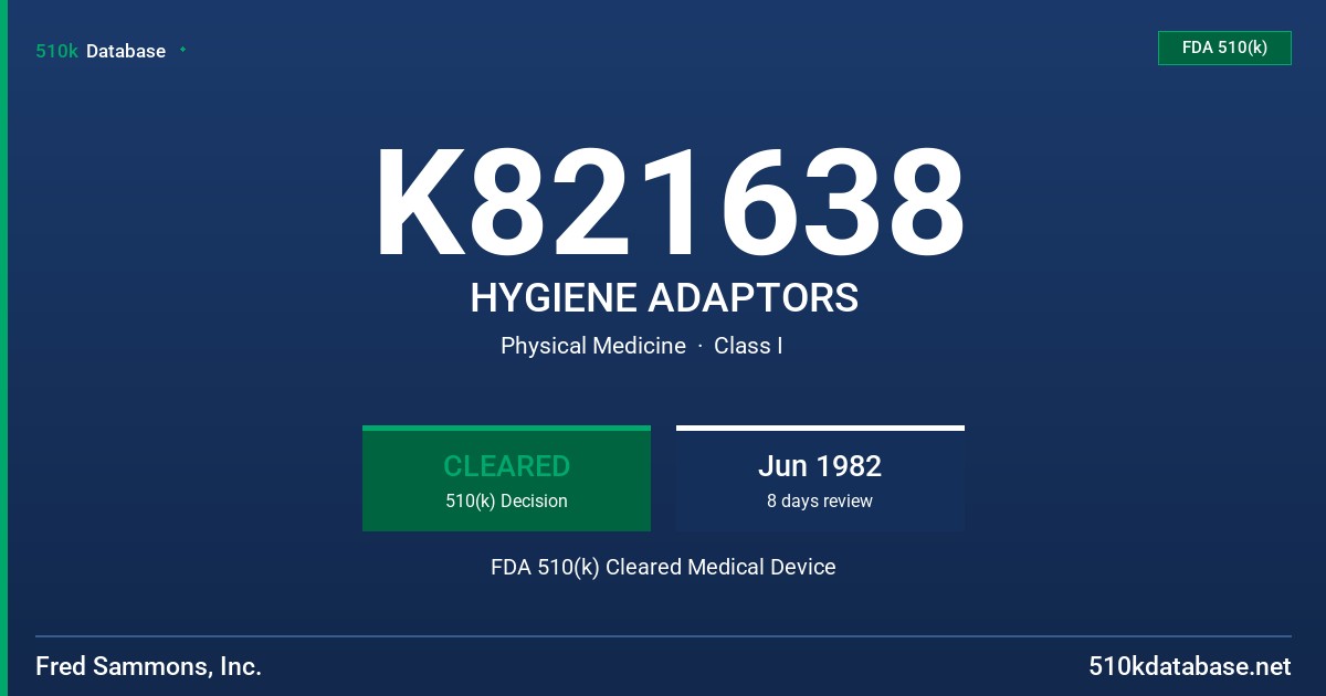 K821638 HYGIENE ADAPTORS FDA 510(k) Cleared Medical Device