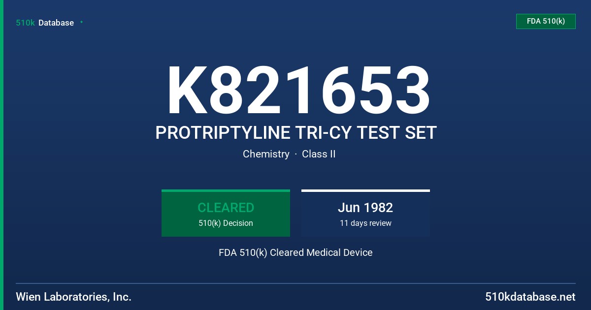 K821653 PROTRIPTYLINE TRI-CY TEST SET FDA 510(k) Cleared Medical Device