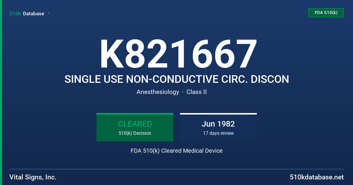 K821667 SINGLE USE NON-CONDUCTIVE CIRC. DISCON FDA 510(k) Cleared Medical Device