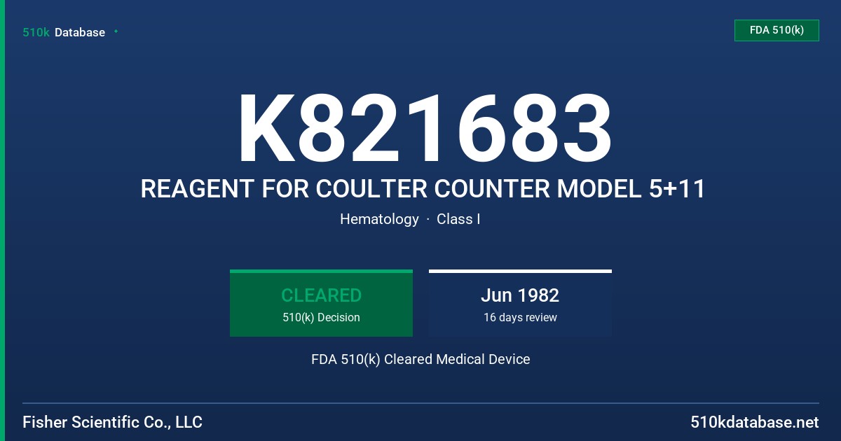 K821683 REAGENT FOR COULTER COUNTER MODEL 5+11 FDA 510(k) Cleared Medical Device