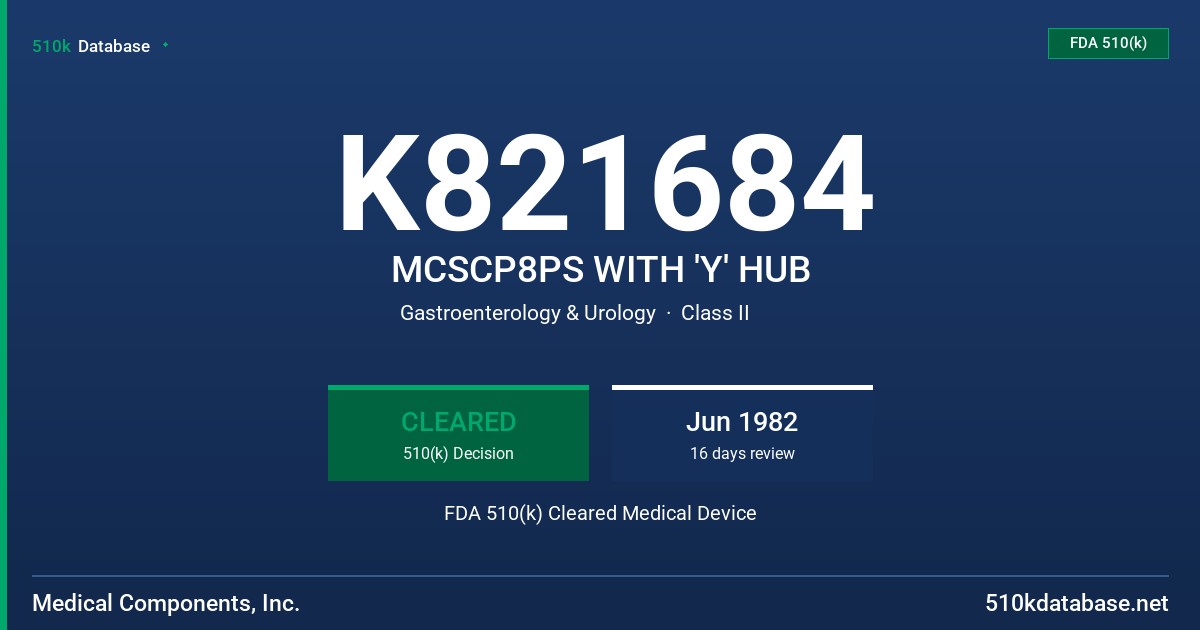 K821684 MCSCP8PS WITH 'Y' HUB FDA 510(k) Cleared Medical Device