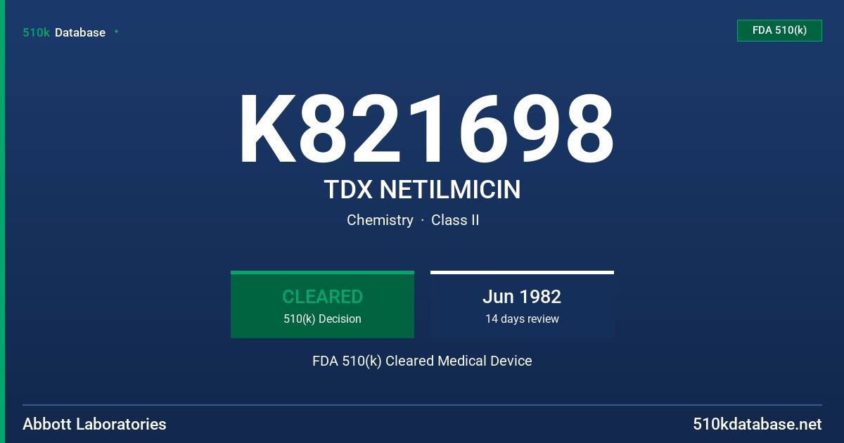K821698 TDX NETILMICIN FDA 510(k) Cleared Medical Device