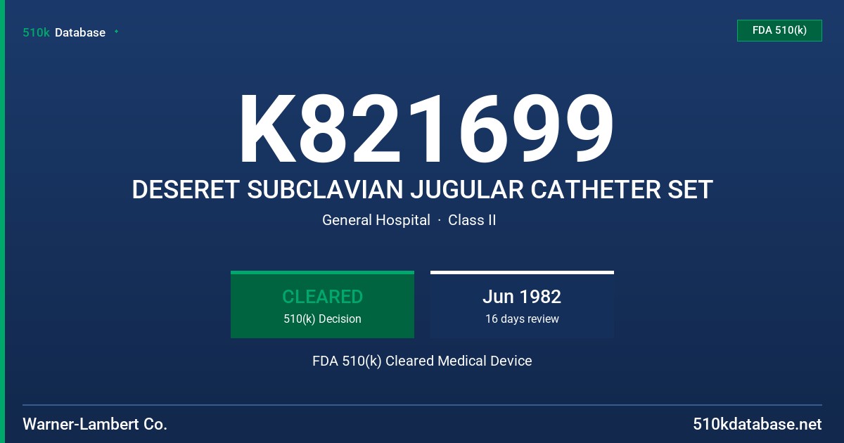K821699 DESERET SUBCLAVIAN JUGULAR CATHETER SET FDA 510(k) Cleared Medical Device