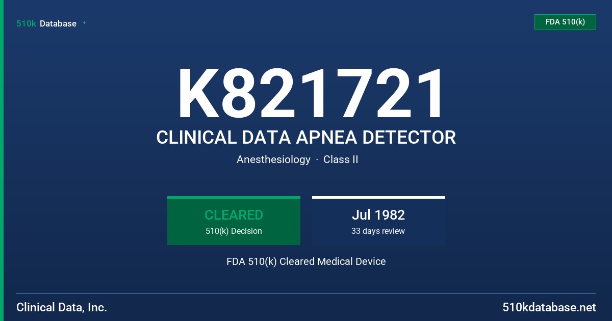 K821721 CLINICAL DATA APNEA DETECTOR FDA 510(k) Cleared Medical Device
