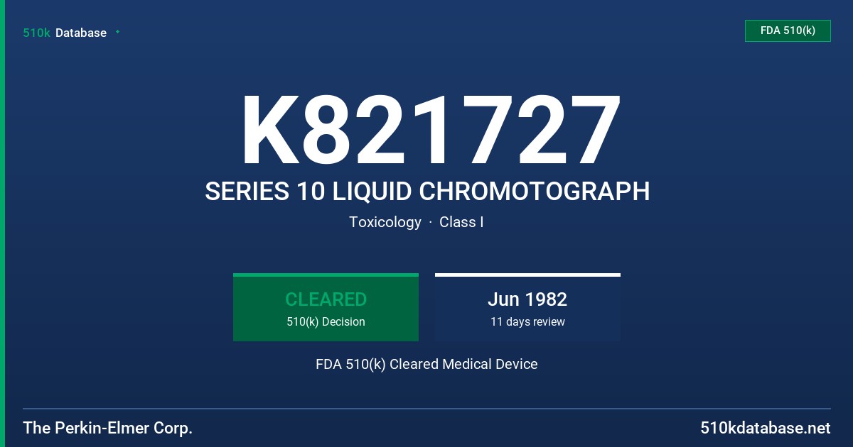 K821727 SERIES 10 LIQUID CHROMOTOGRAPH FDA 510(k) Cleared Medical Device