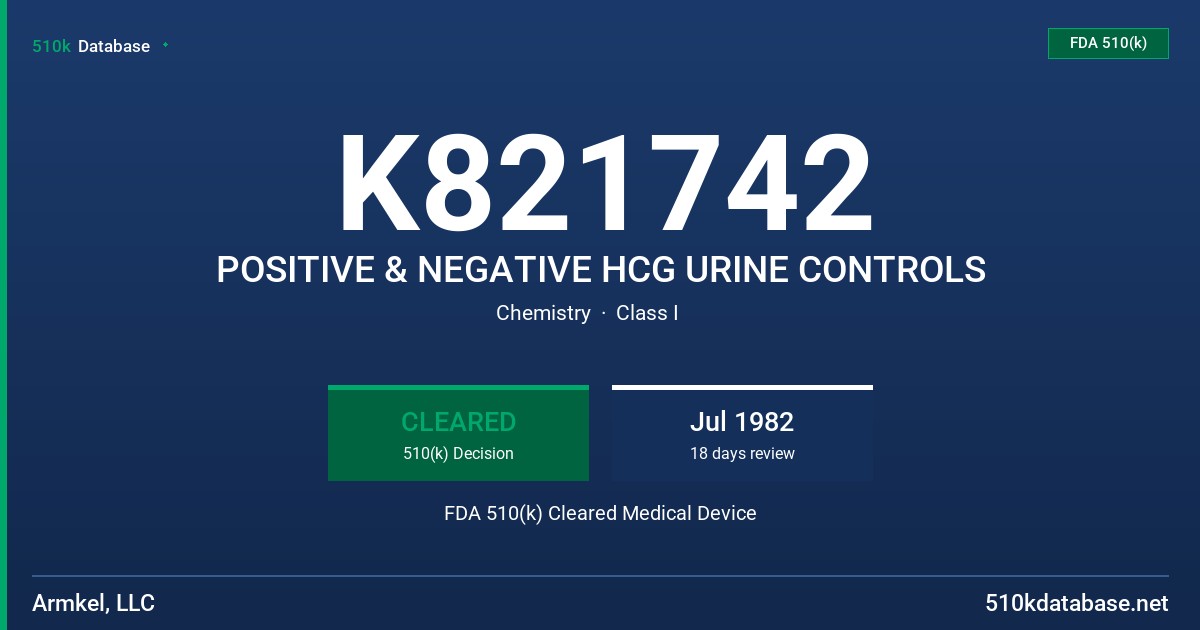 K821742 POSITIVE & NEGATIVE HCG URINE CONTROLS FDA 510(k) Cleared Medical Device
