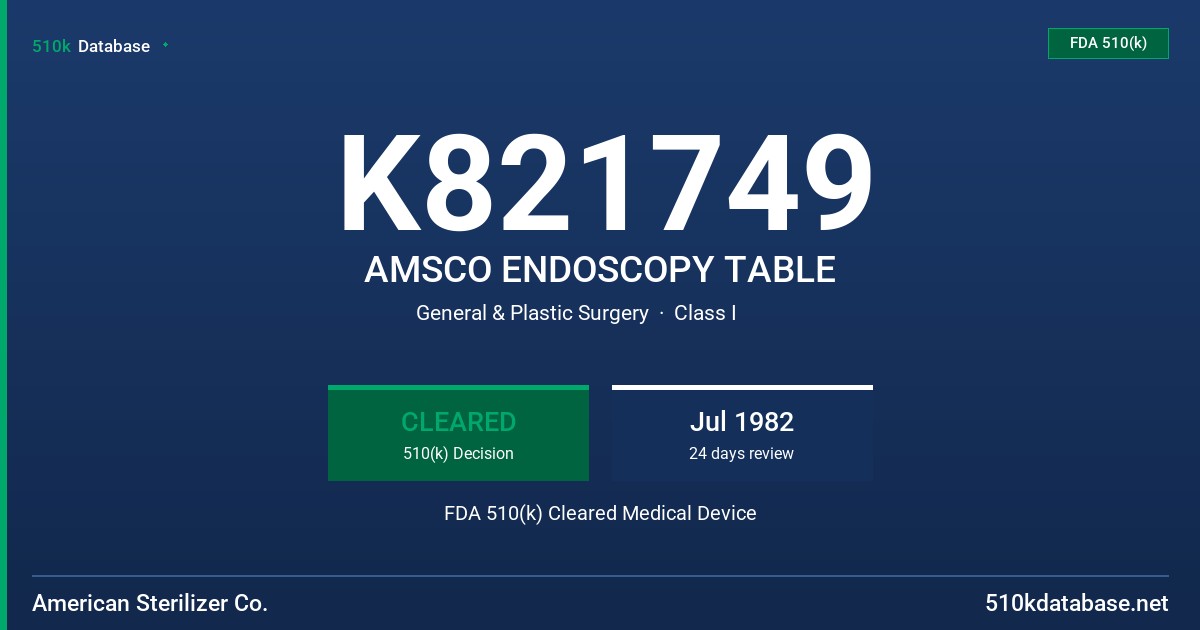 K821749 AMSCO ENDOSCOPY TABLE FDA 510(k) Cleared Medical Device