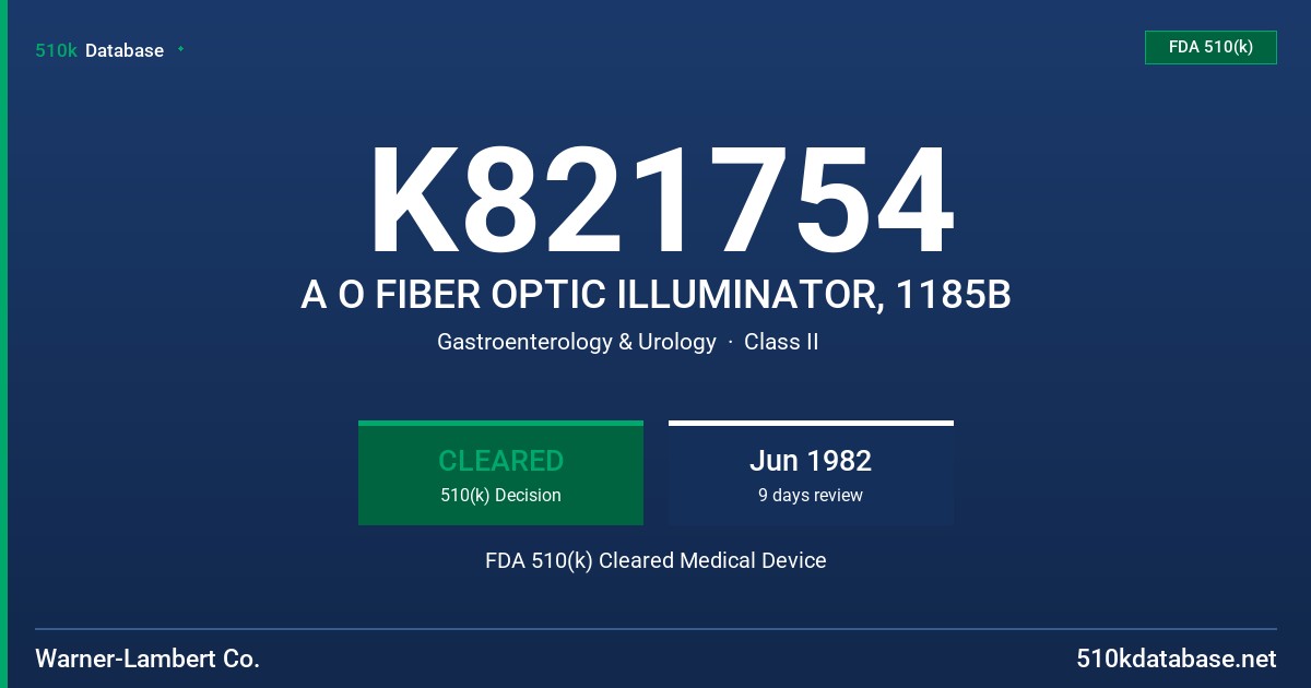 K821754 A O FIBER OPTIC ILLUMINATOR, 1185B FDA 510(k) Cleared Medical Device