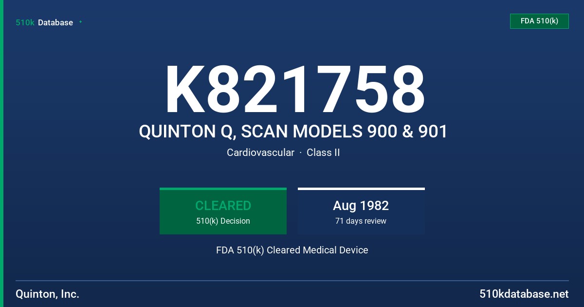 K821758 QUINTON Q, SCAN MODELS 900 & 901 FDA 510(k) Cleared Medical Device