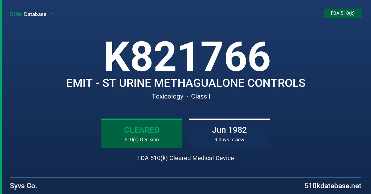 K821766 EMIT - ST URINE METHAGUALONE CONTROLS FDA 510(k) Cleared Medical Device