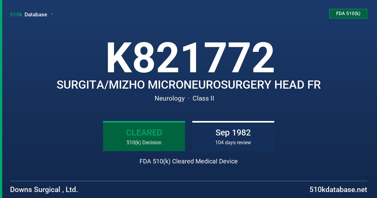 K821772 SURGITA/MIZHO MICRONEUROSURGERY HEAD FR FDA 510(k) Cleared Medical Device