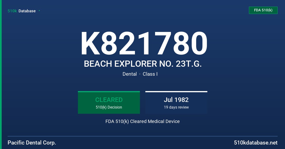 K821780 BEACH EXPLORER NO. 23T.G. FDA 510(k) Cleared Medical Device