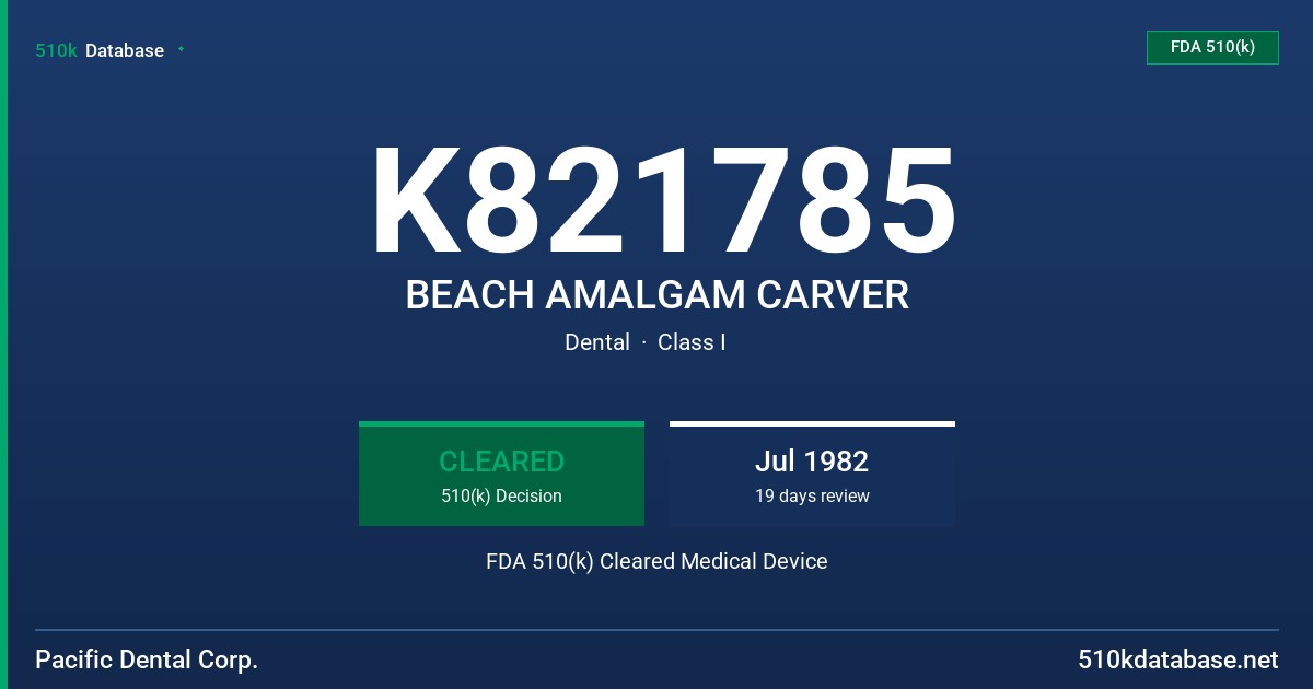 K821785 BEACH AMALGAM CARVER FDA 510(k) Cleared Medical Device