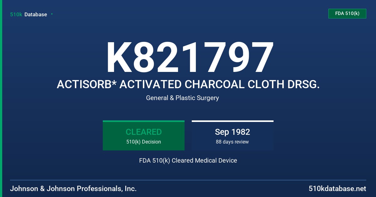 K821797 ACTISORB* ACTIVATED CHARCOAL CLOTH DRSG. FDA 510(k) Cleared Medical Device