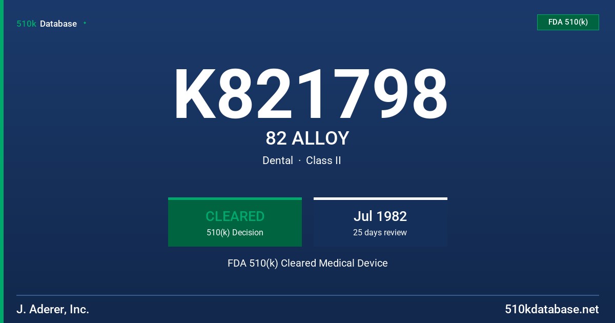 K821798 82 ALLOY FDA 510(k) Cleared Medical Device