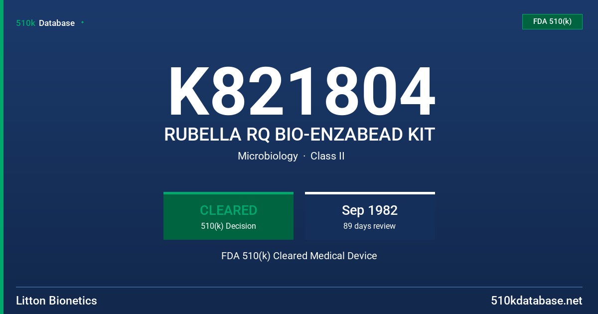 K821804 RUBELLA RQ BIO-ENZABEAD KIT FDA 510(k) Cleared Medical Device