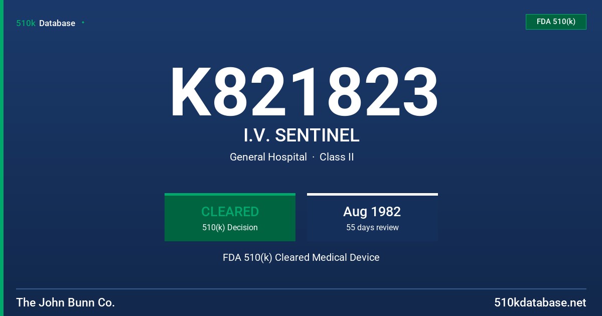 K821823 I.V. SENTINEL FDA 510(k) Cleared Medical Device