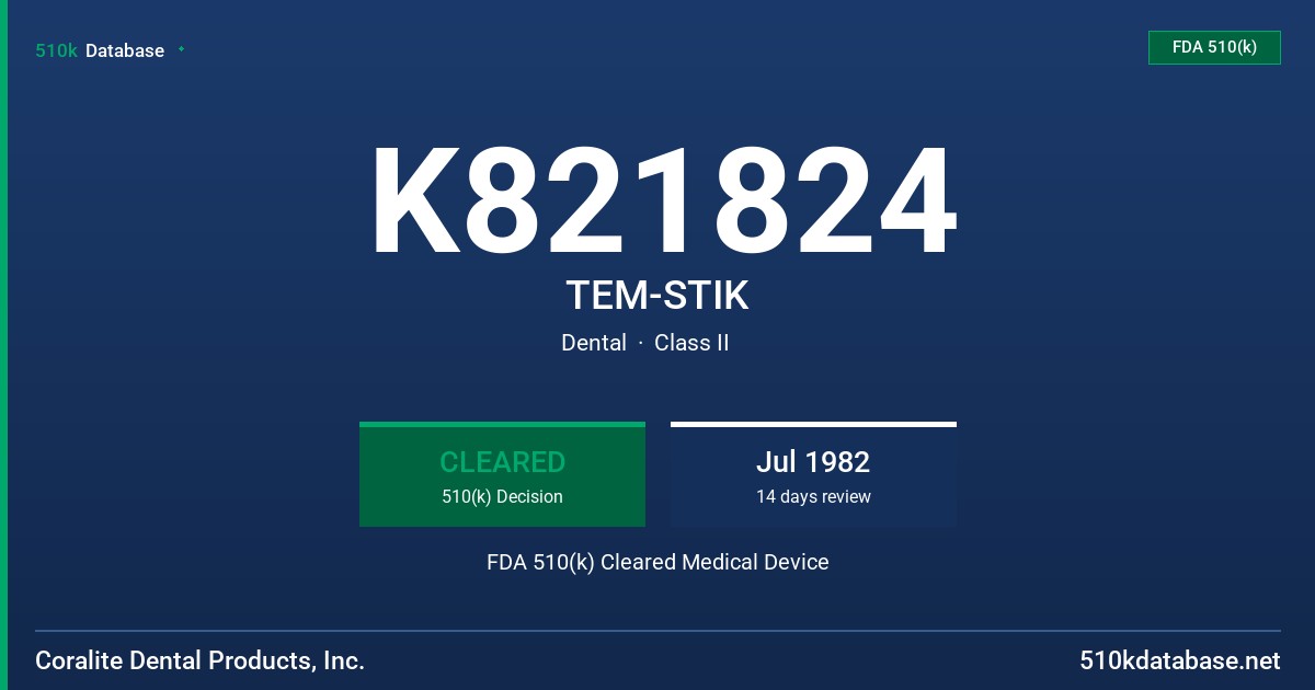 K821824 TEM-STIK FDA 510(k) Cleared Medical Device