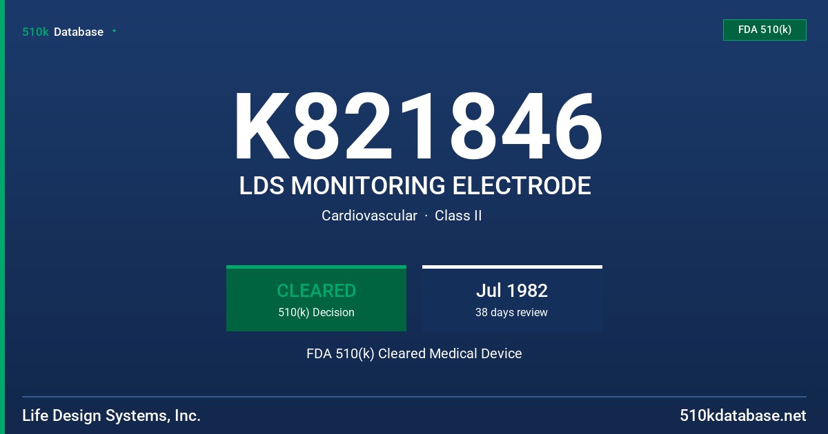K821846 LDS MONITORING ELECTRODE FDA 510(k) Cleared Medical Device