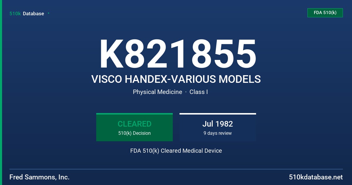 K821855 VISCO HANDEX-VARIOUS MODELS FDA 510(k) Cleared Medical Device
