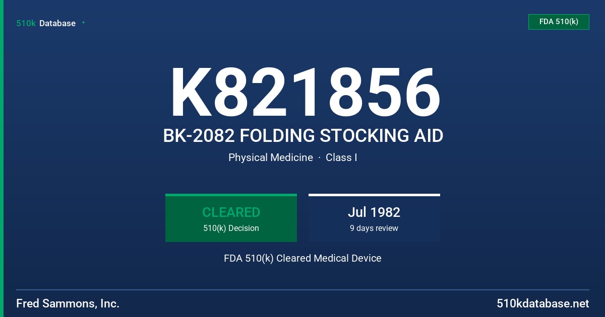 K821856 BK-2082 FOLDING STOCKING AID FDA 510(k) Cleared Medical Device