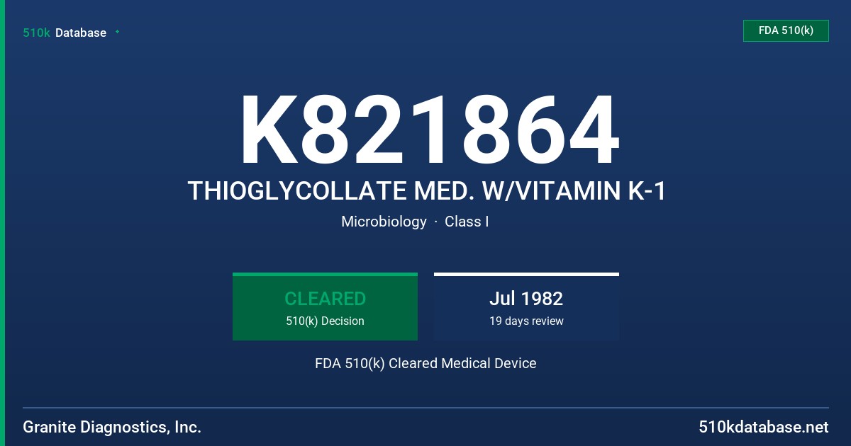 K821864 THIOGLYCOLLATE MED. W/VITAMIN K-1 FDA 510(k) Cleared Medical Device