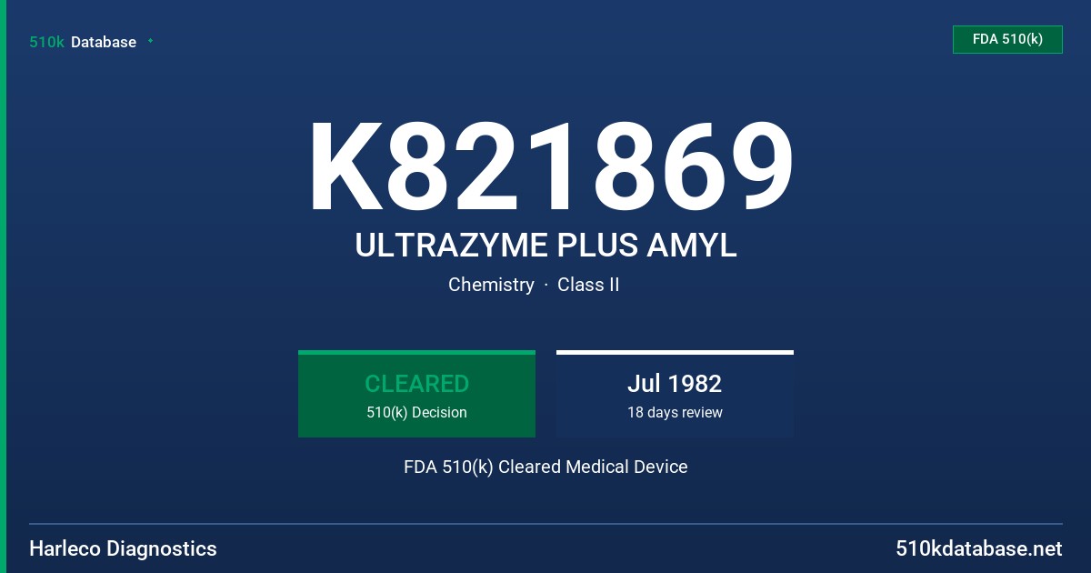 K821869 ULTRAZYME PLUS AMYL FDA 510(k) Cleared Medical Device