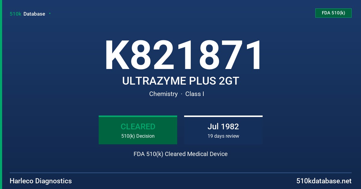 K821871 ULTRAZYME PLUS 2GT FDA 510(k) Cleared Medical Device