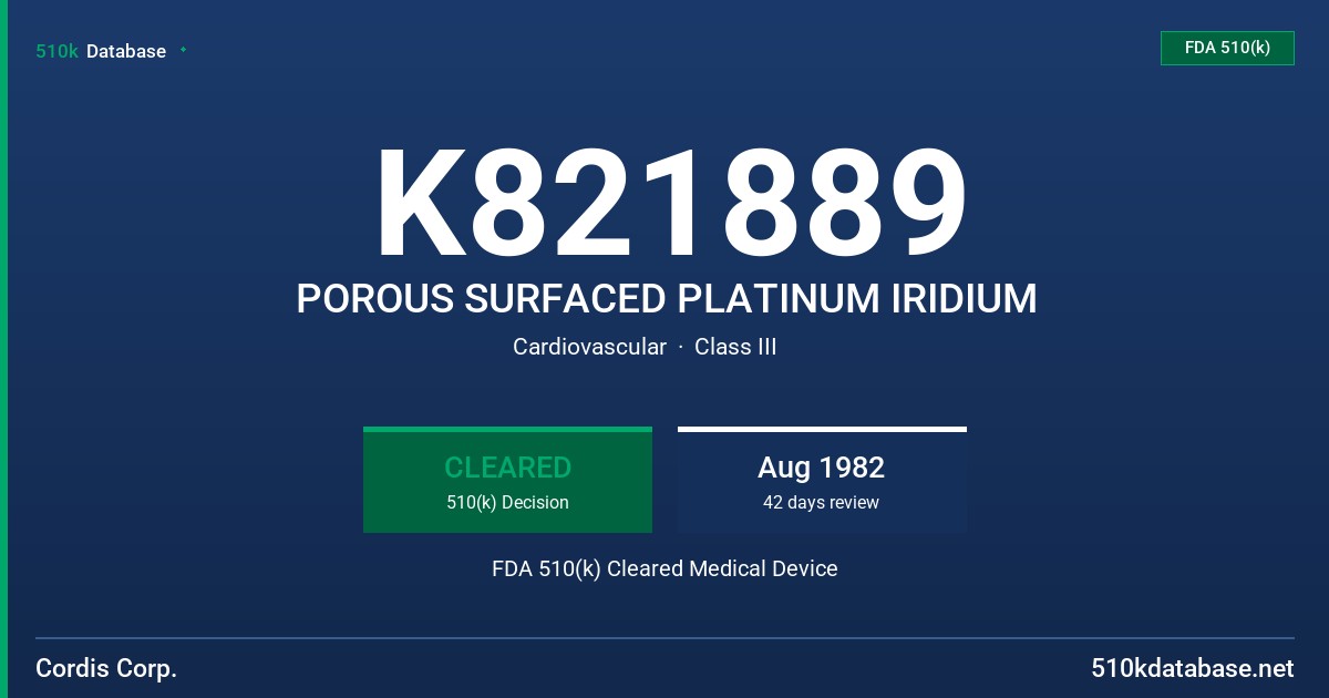 K821889 POROUS SURFACED PLATINUM IRIDIUM FDA 510(k) Cleared Medical Device