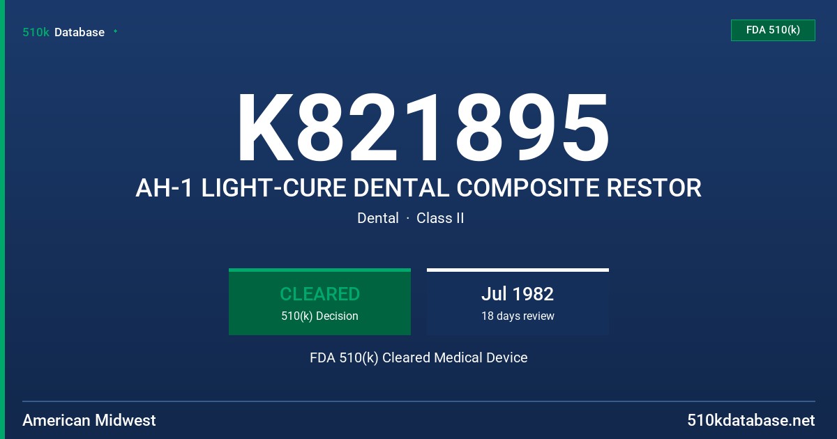 K821895 AH-1 LIGHT-CURE DENTAL COMPOSITE RESTOR FDA 510(k) Cleared Medical Device