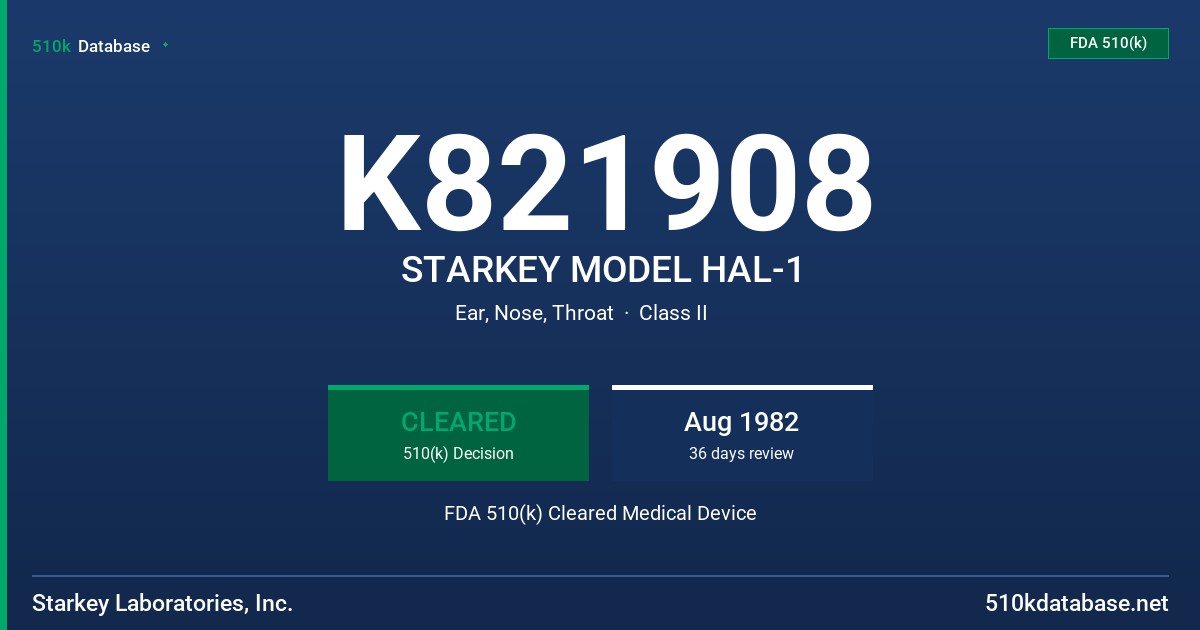 K821908 STARKEY MODEL HAL-1 FDA 510(k) Cleared Medical Device