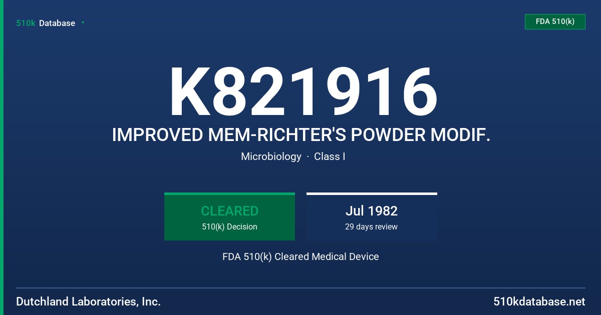 K821916 IMPROVED MEM-RICHTER'S POWDER MODIF. FDA 510(k) Cleared Medical Device