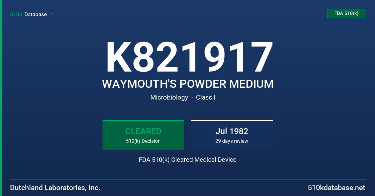 K821917 WAYMOUTH'S POWDER MEDIUM FDA 510(k) Cleared Medical Device