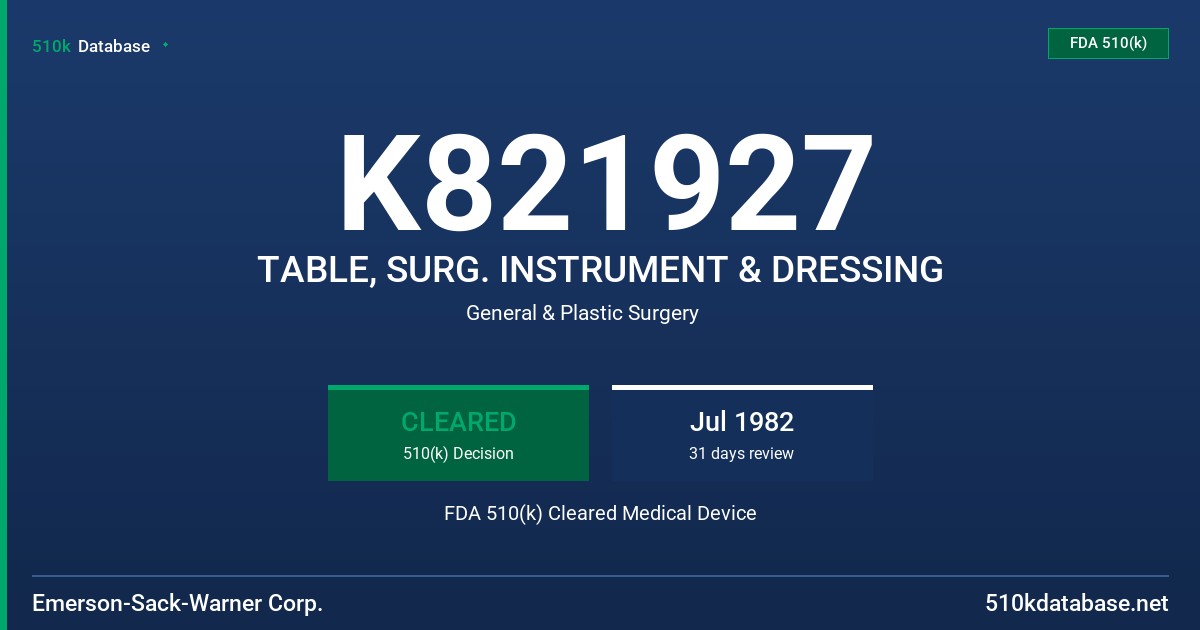 K821927 TABLE, SURG. INSTRUMENT & DRESSING FDA 510(k) Cleared Medical Device