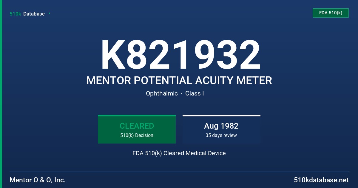 K821932 MENTOR POTENTIAL ACUITY METER FDA 510(k) Cleared Medical Device