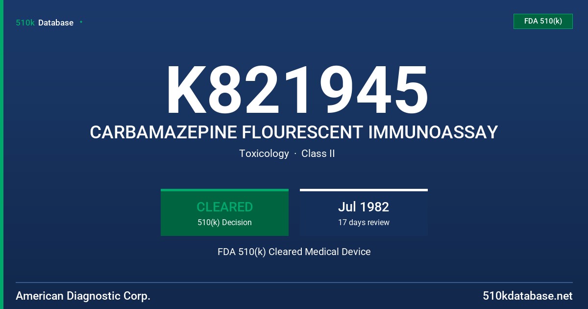 K821945 CARBAMAZEPINE FLOURESCENT IMMUNOASSAY FDA 510(k) Cleared Medical Device