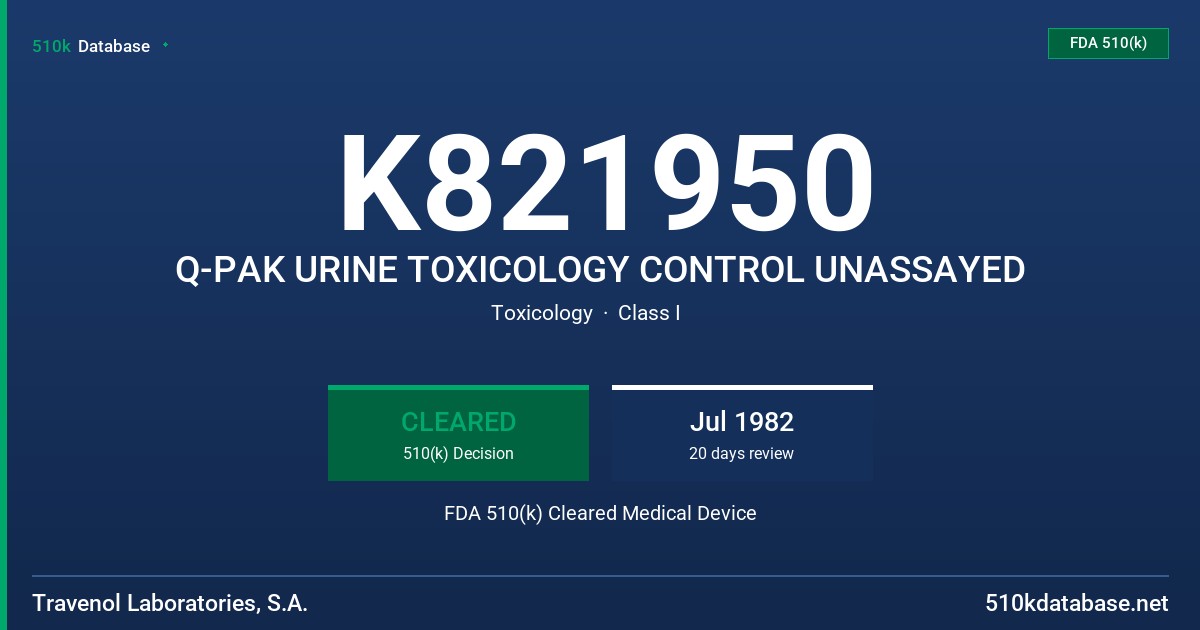 K821950 Q-PAK URINE TOXICOLOGY CONTROL UNASSAYED FDA 510(k) Cleared Medical Device