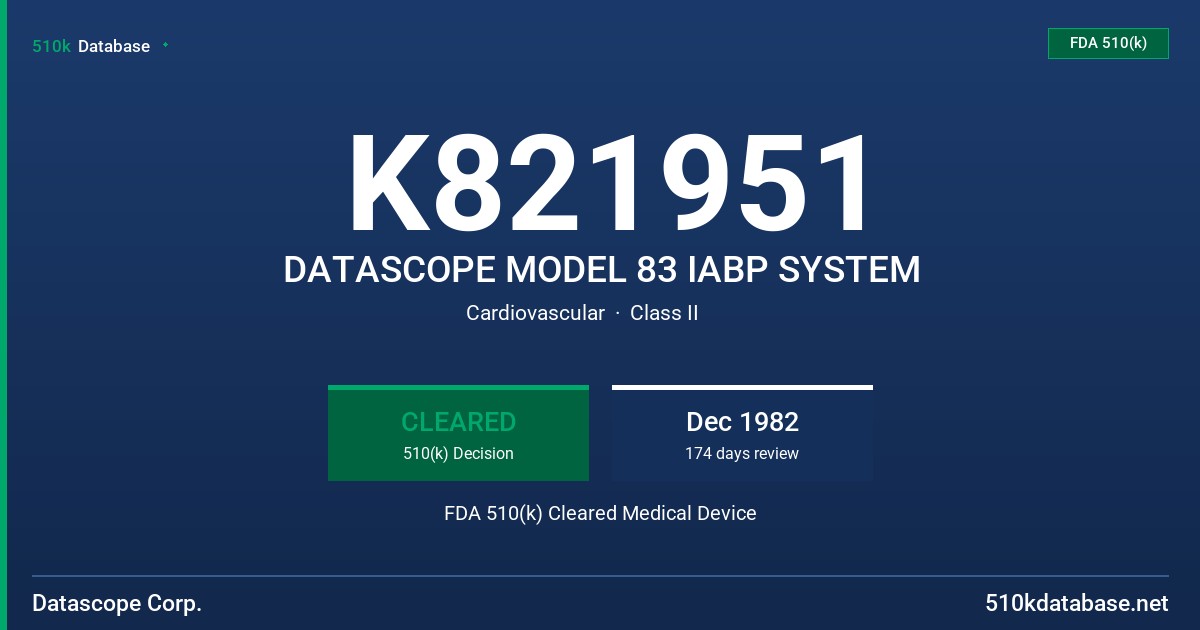 K821951 DATASCOPE MODEL 83 IABP SYSTEM FDA 510(k) Cleared Medical Device