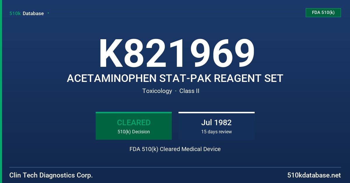 K821969 ACETAMINOPHEN STAT-PAK REAGENT SET FDA 510(k) Cleared Medical Device