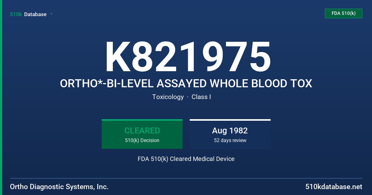 K821975 ORTHO*-BI-LEVEL ASSAYED WHOLE BLOOD TOX FDA 510(k) Cleared Medical Device