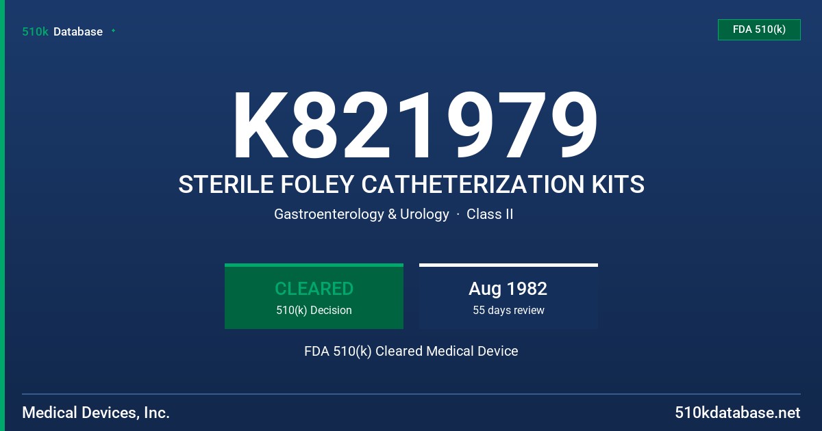 K821979 STERILE FOLEY CATHETERIZATION KITS FDA 510(k) Cleared Medical Device
