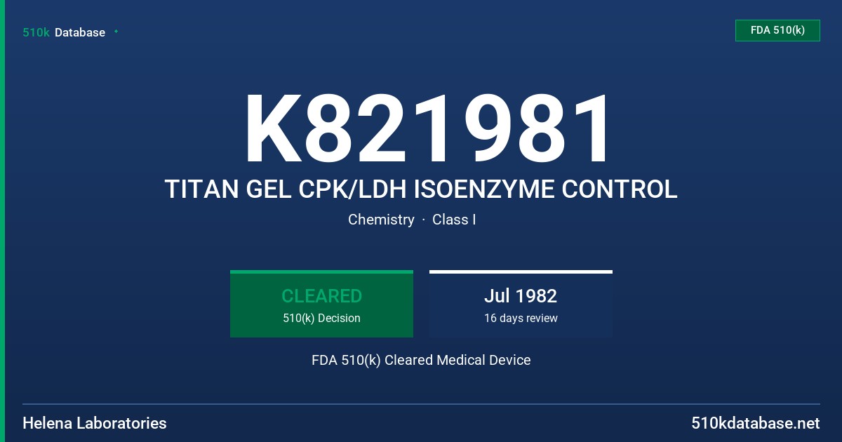 K821981 TITAN GEL CPK/LDH ISOENZYME CONTROL FDA 510(k) Cleared Medical Device