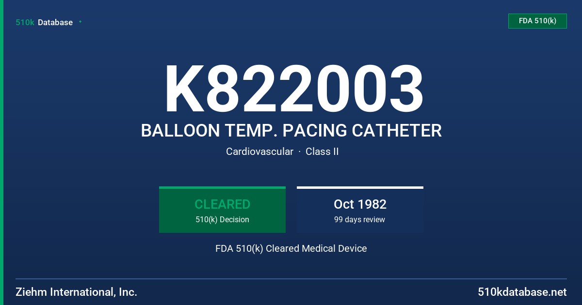 K822003 BALLOON TEMP. PACING CATHETER FDA 510(k) Cleared Medical Device