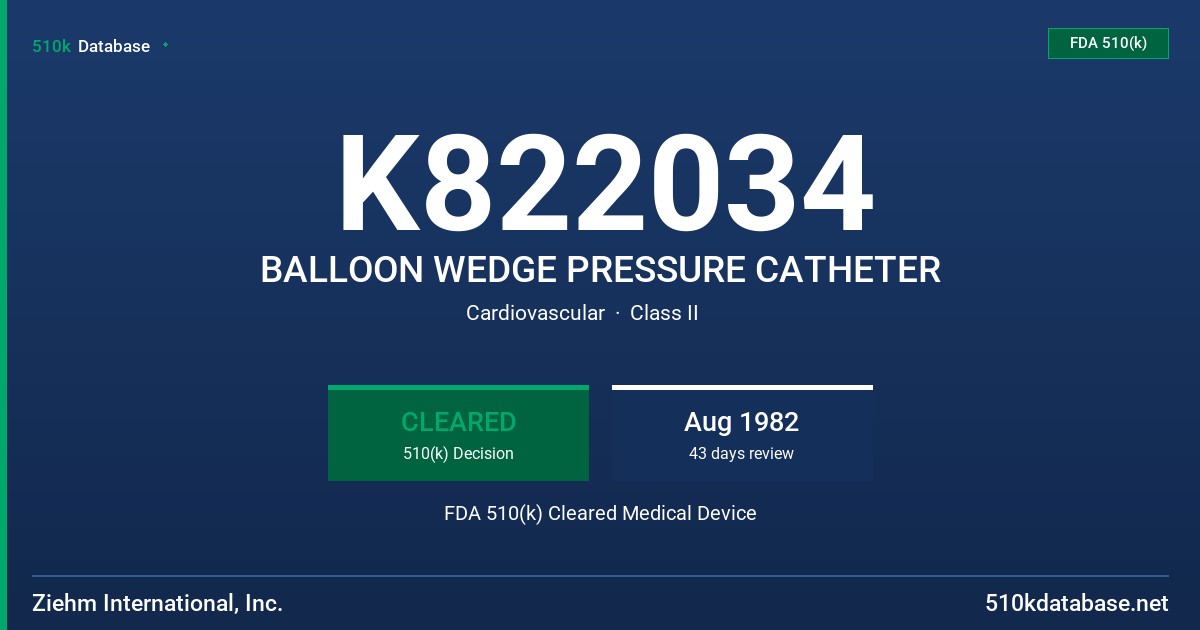 K822034 BALLOON WEDGE PRESSURE CATHETER FDA 510(k) Cleared Medical Device
