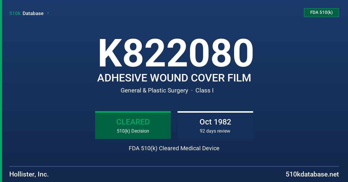 K822080 ADHESIVE WOUND COVER FILM FDA 510(k) Cleared Medical Device