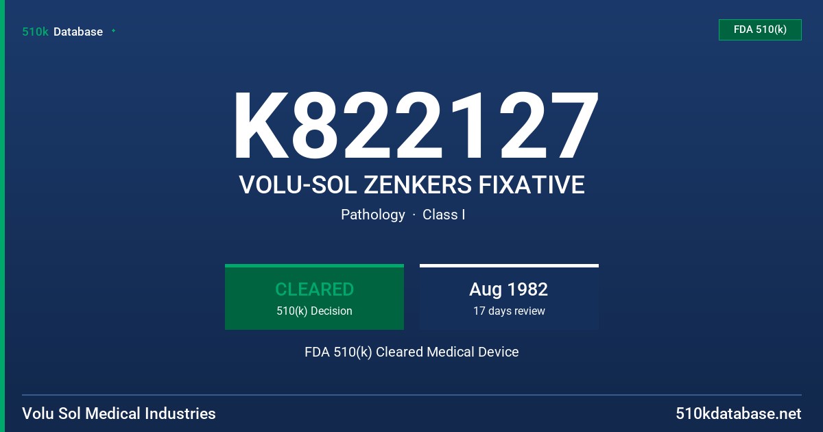 K822127 VOLU-SOL ZENKERS FIXATIVE FDA 510(k) Cleared Medical Device